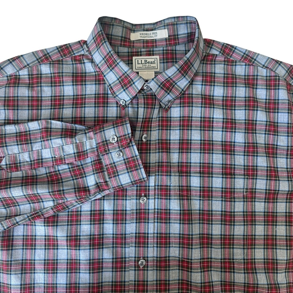 LL Bean Shirt Men's Extra Large 52 Inch Chest Wrinkle Free Plaid Button Front